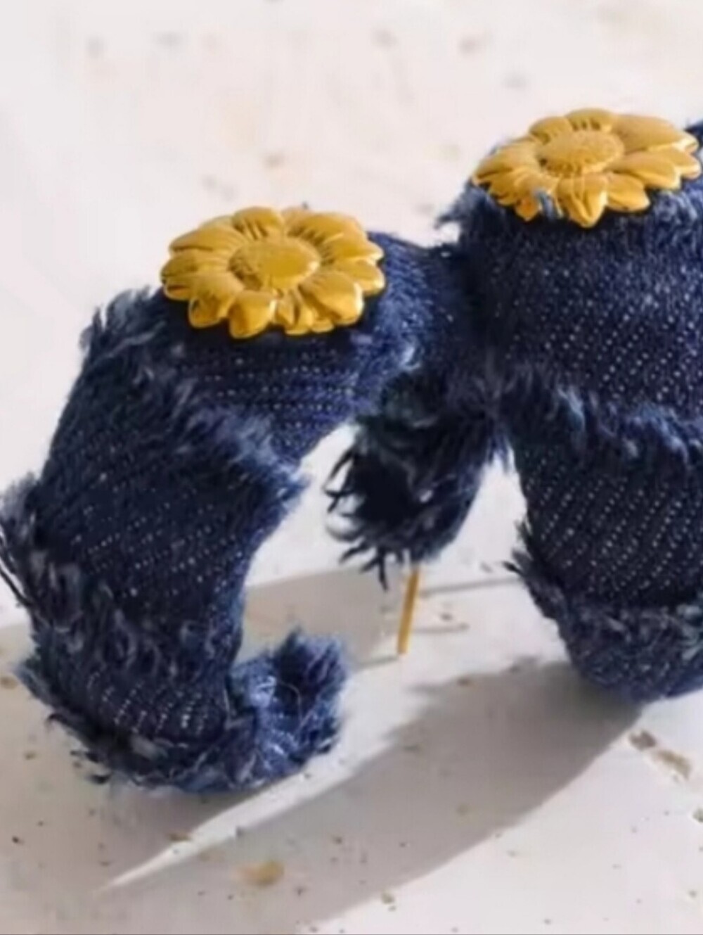 New! Denim Hoop Earrings Gold Sunflower Distressed Frayed Blue Jean 2005e NWOT
